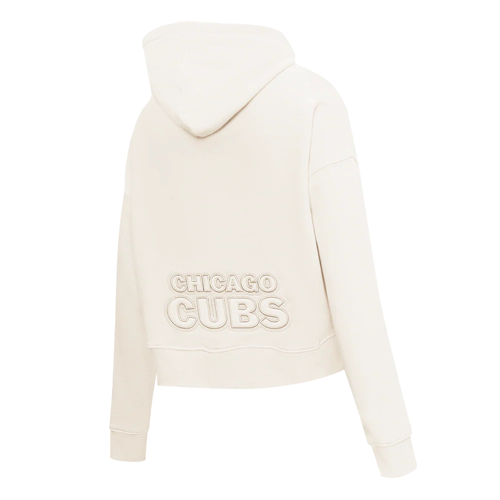 MLB CHICAGO CUBS NEUTRAL WOMEN'S CROPPED PULLOVER HOODIE (EGGSHELL) - Image 4
