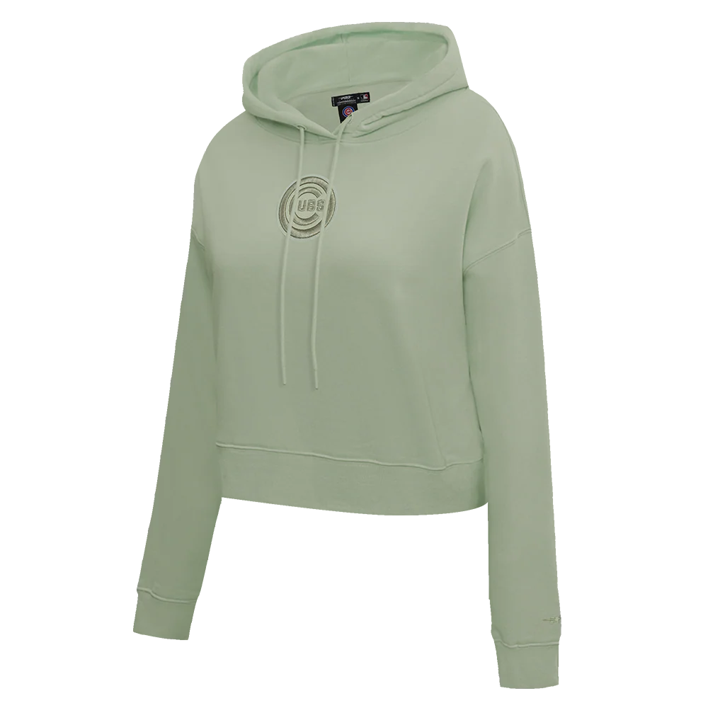MLB CHICAGO CUBS NEUTRAL CROPPED FLEECE PULLOVER HOODIE (MOSS) - Image 2