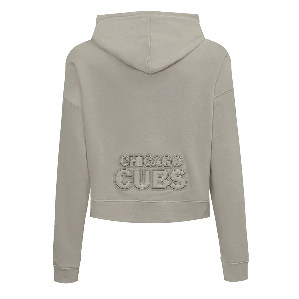 MLB CHICAGO CUBS NEUTRAL WOMEN'S CROPPED PULLOVER HOODIE (TAUPE) - Image 3