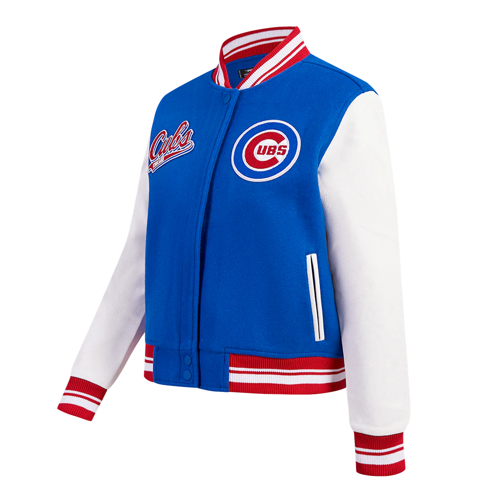 MLB CHICAGO CUBS SCRIPT TAIL WOMEN'S WOOL VARSITY JACKET (ROYAL BLUE/RED) - Image 2