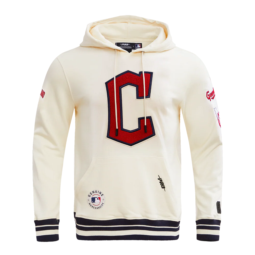 MLB CLEVELAND GUARDIANS RETRO CLASSIC MEN'S PULLOVER HOODIE (EGGSHELL/ MIDNIGHT NAVY)