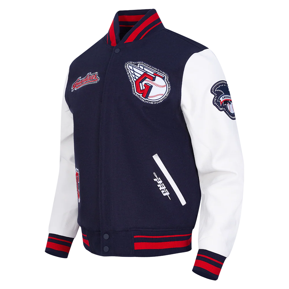 MLB CLEVELAND GUARDIANS DIY PICK STITCH MEN'S RIB WOOL VARSITY JACKE (MIDNIGHT NAVY/RED/MIDNIGHT NAVY) - Image 2
