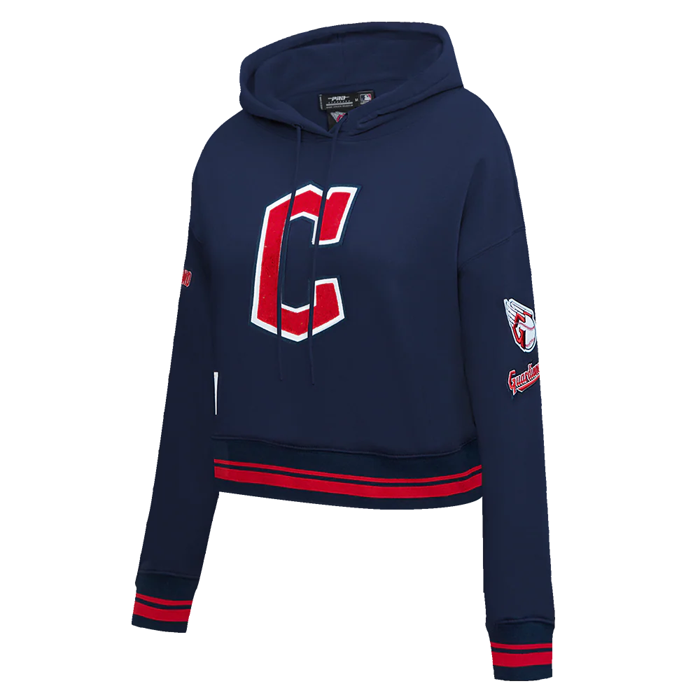 MLB CLEVELAND GUARDIANS RETRO CLASSIC WOMEN'S CROPPED PULLOVER HOODIE (MIDNIGHT NAVY/RED/MIDNIGHT NAVY) - Image 2