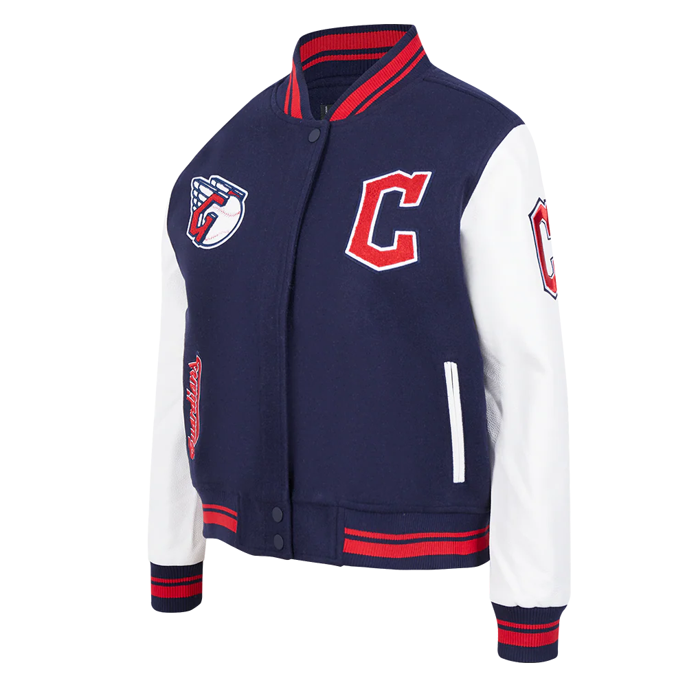 MLB CLEVELAND GUARDIANS RETRO CLASSIC WOMEN'S RIB WOOL VARSITY JACKET (EGGSHELL/MIDNIGHT NAVY) - Image 2