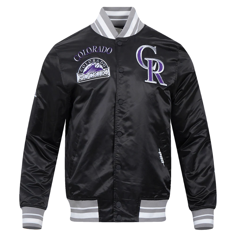 MLB COLORADO ROCKIES RETRO CLASSIC MEN'S RIB SATIN JACKET (BLACK/GRAY)