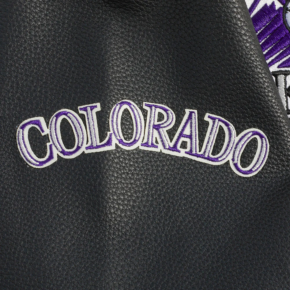 MLB COLORADO ROCKIES RETRO CLASSIC MEN'S RIB VARSITY JACKET (EGGSHELL/ BLACK) - Image 10