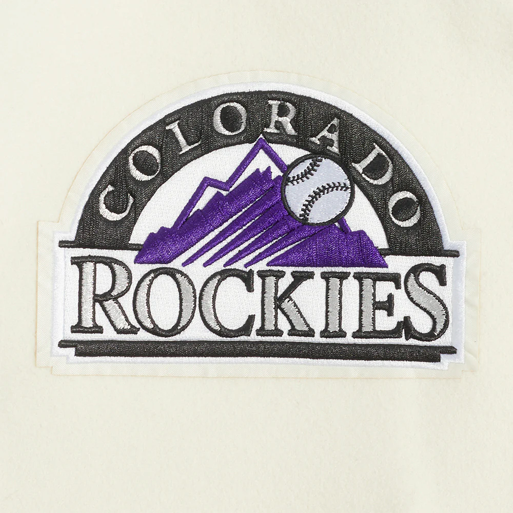MLB COLORADO ROCKIES RETRO CLASSIC MEN'S RIB VARSITY JACKET (EGGSHELL/ BLACK) - Image 8