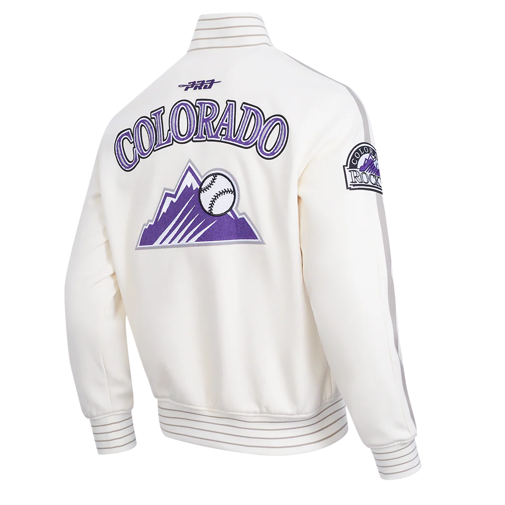 MLB COLORADO ROCKIES CURRENT LOGO PRO GAME DAY MEN'S DOUBLE KNIT JACKET (EGGSHELL/TAUPE/EGSHELL) - Image 4