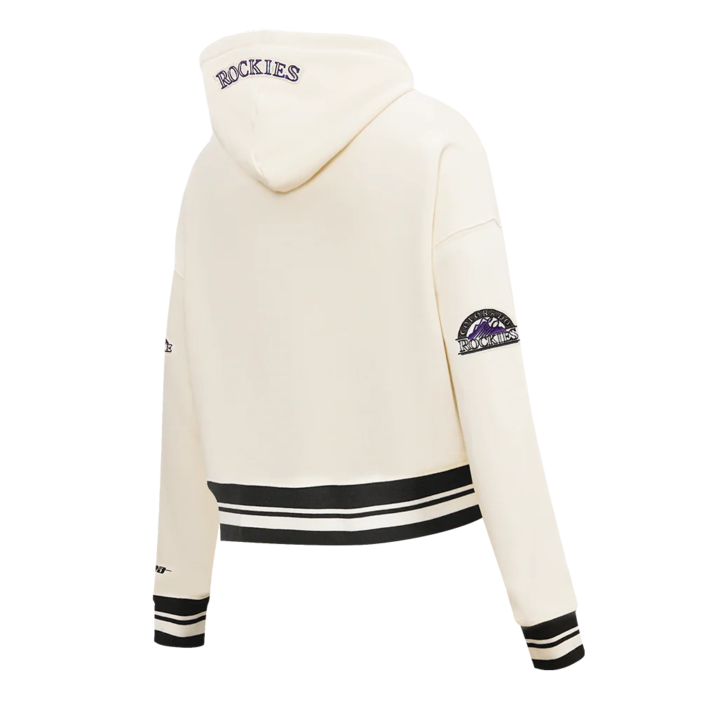 MLB COLORADO ROCKIES RETRO CLASSIC WOMEN'S RIB CROPPED PULLOVER HOODIE (EGGSHELL/ BLACK) - Image 4