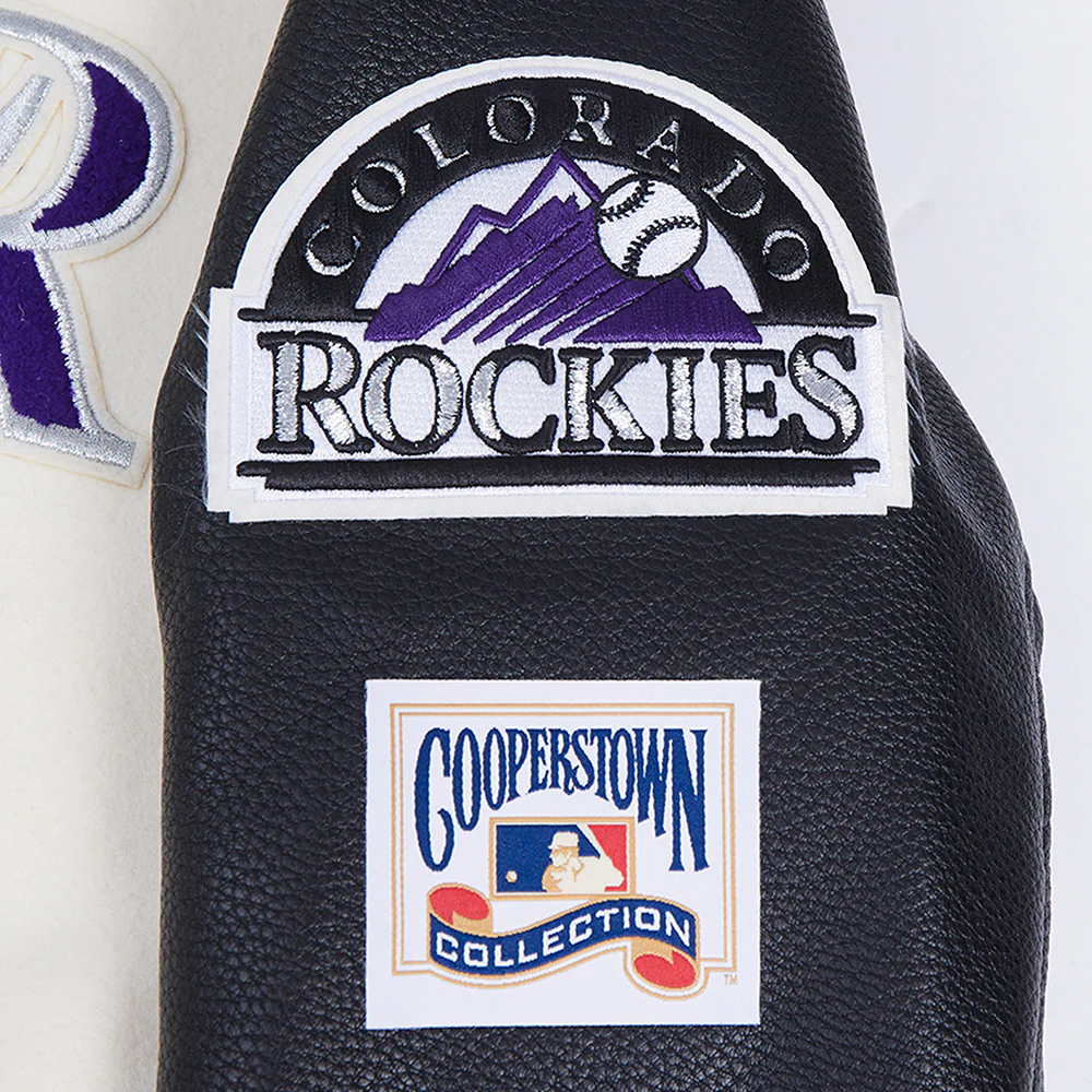 MLB COLORADO ROCKIES RETRO CLASSIC WOMEN'S RIB WOOL VARSITY JACKET (EGGSHELL/ BLACK) - Image 5