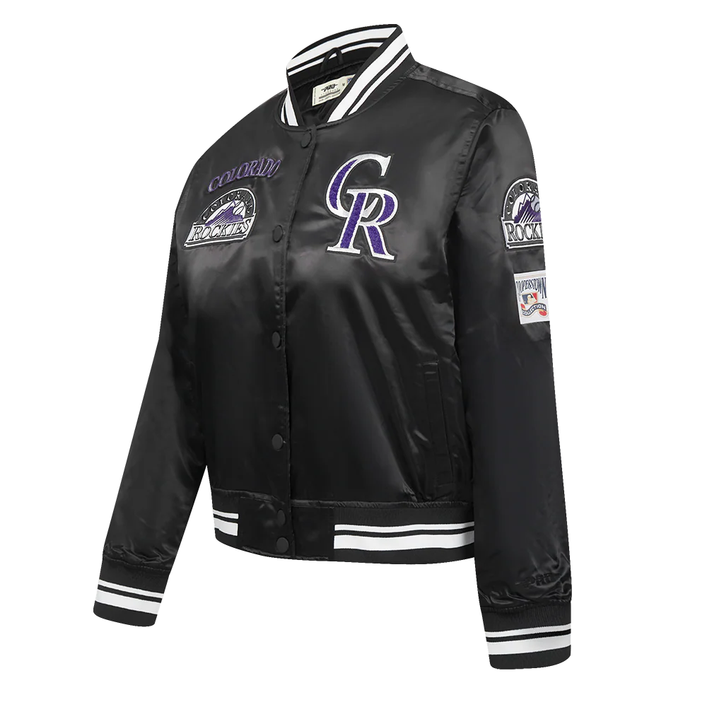 MLB COLORADO ROCKIES RETRO CLASSIC WOMEN'S RIB SATIN JACKET (BLACK) - Image 2