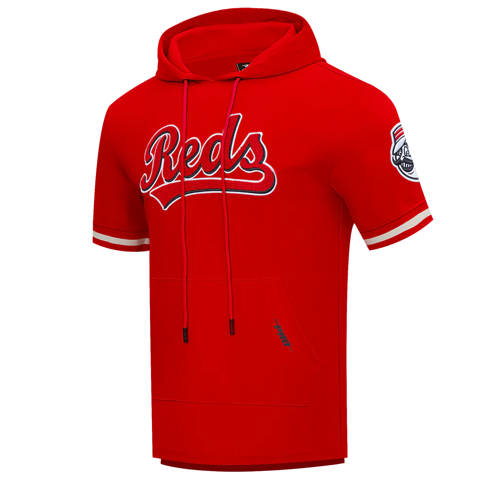 MLB CINCINNATI REDS CLASSIC CHENILLE MEN'S DOUBLE KNIT SHORT SLEEVE PULLOVER HOODIE (RED) - Image 2