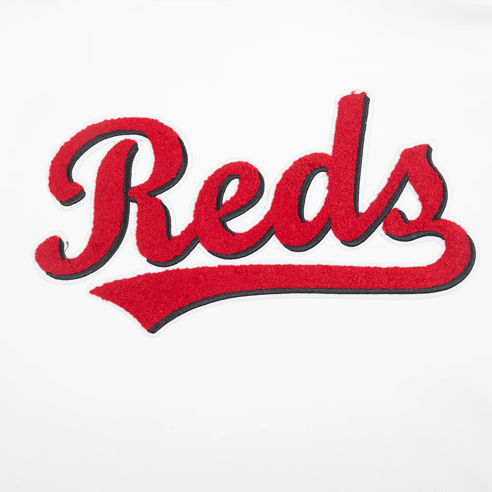MLB CINCINNATI REDS CLASSIC CHENILLE MEN'S DOUBLE KNIT SHORT SLEEVE PULLOVER HOODIE (WHITE/RED) - Image 5