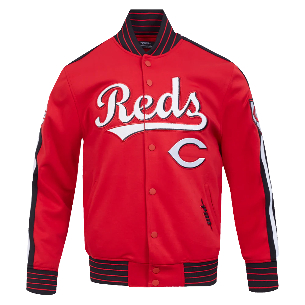 MLB CINCINNATI REDS CURRENT LOGO PRO GAME DAY MEN'S DOUBLE KNIT JACKET (RED/BLACK/WHITE)