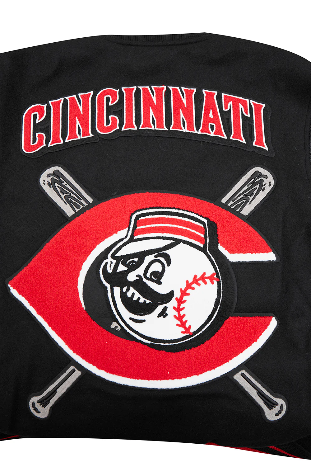 MLB CINCINNATI REDS MASHUP MEN'S RIB WOOL VARSITY JACKET (BLACK/RED/BLACK) - Image 3