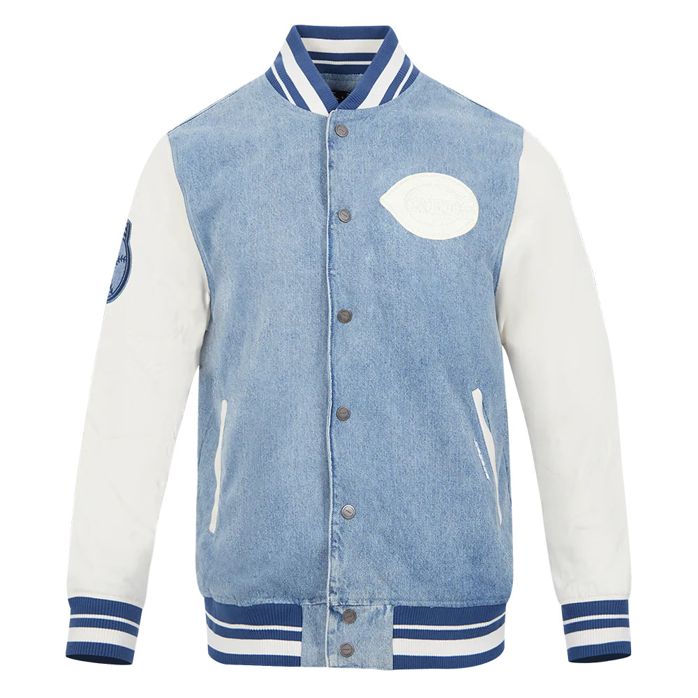 MLB CINCINNATI REDS VARSITY BLUES MEN'S DENIM VARSTIY JACKET (DENIM/LINEN)
