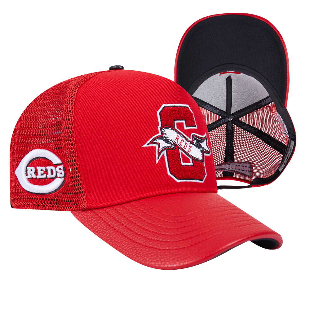 MLB CINCINNATI REDS TEAM PENNANTS MEN'S PINCH FRONT TRUCKER LEATHER (RED) - Image 7