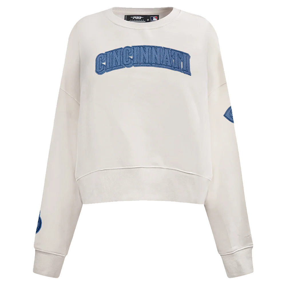 MLB CINCINNATI REDS VARSITY BLUES WOMEN'S CREWNECK (LINEN)