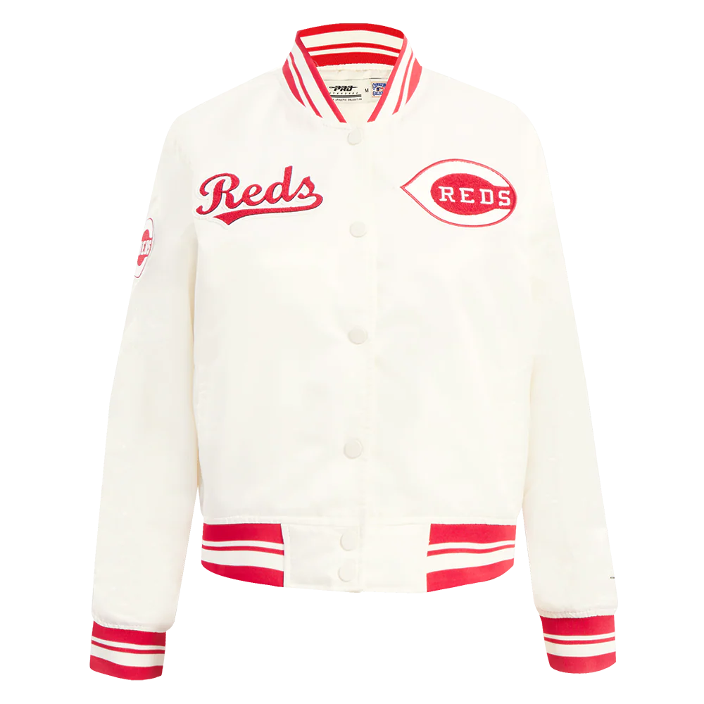 MLB CINCINNATI REDS RETRO CLASSIC WOMEN'S RIB SATIN JACKET (EGGSHELL/ RED)