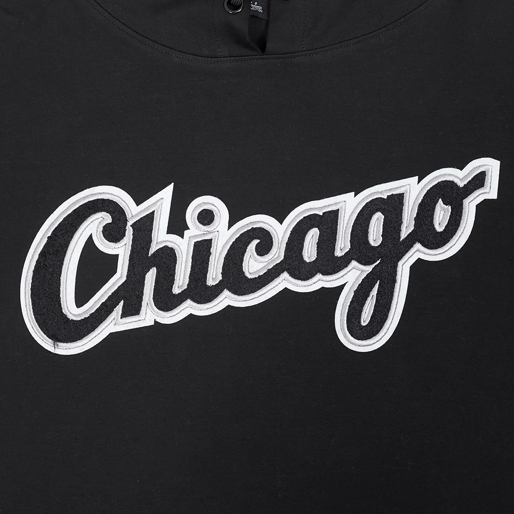 MLB CHICAGO WHITE SOX CLASSIC CHENILLE MEN'S DOUBLE KNIT SHORT SLEEVE PULLOVER HOODIE (BLACK/GRAY) - Image 5