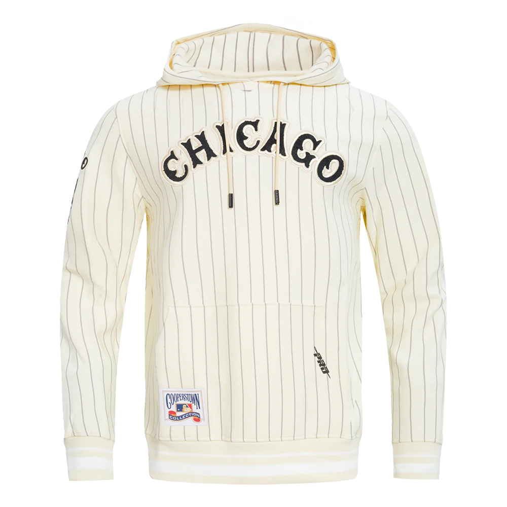 MLB CHICAGO WHITE SOX PINSTRIPE RETRO CLASSIC MEN'S RIB FLEECE PULLOVER HOODIE (EGGSHELL/ GREY)