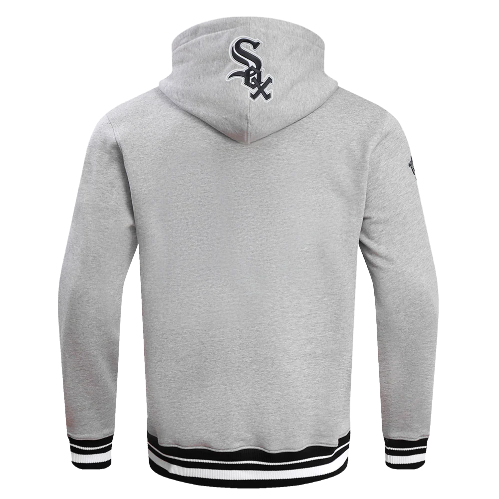 MLB CHICAGO WHITE SOX SCRIPT TAIL MEN'S RIB FLEECE PULLOVER HOODIE (HEATHER GRAY/BLACK) - Image 3