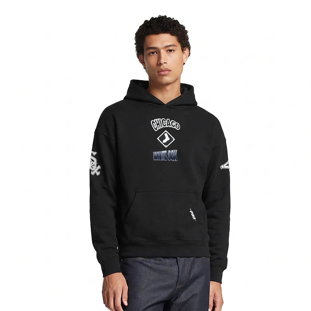 MLB CHICAGO WHITE SOX TURN IT UP MEN'S DROP SHOULDER FLC PO HOODIE (BLACK)
