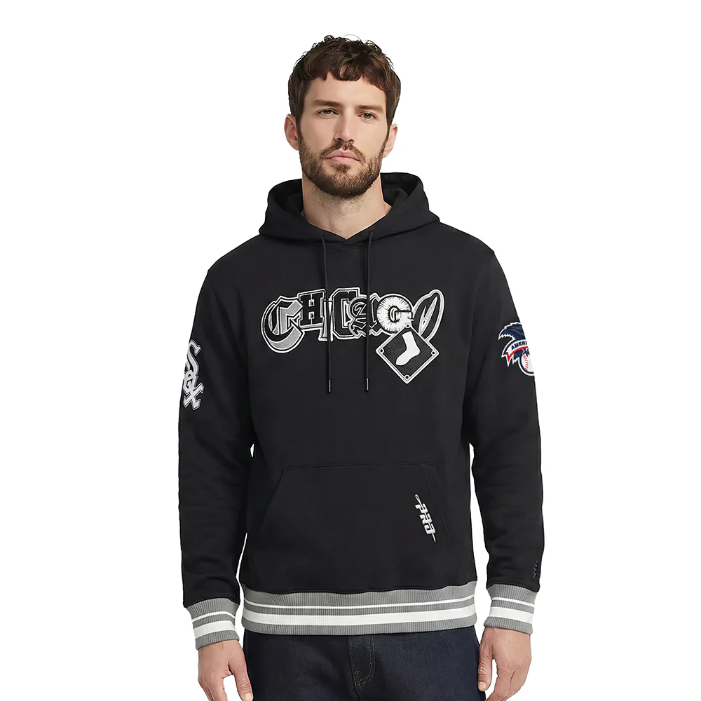 MLB CHICAGO WHITE SOX CITY RANSOM MEN'S RIB FLEECE PULLOVER HOODIE (BLACK/GRAY)