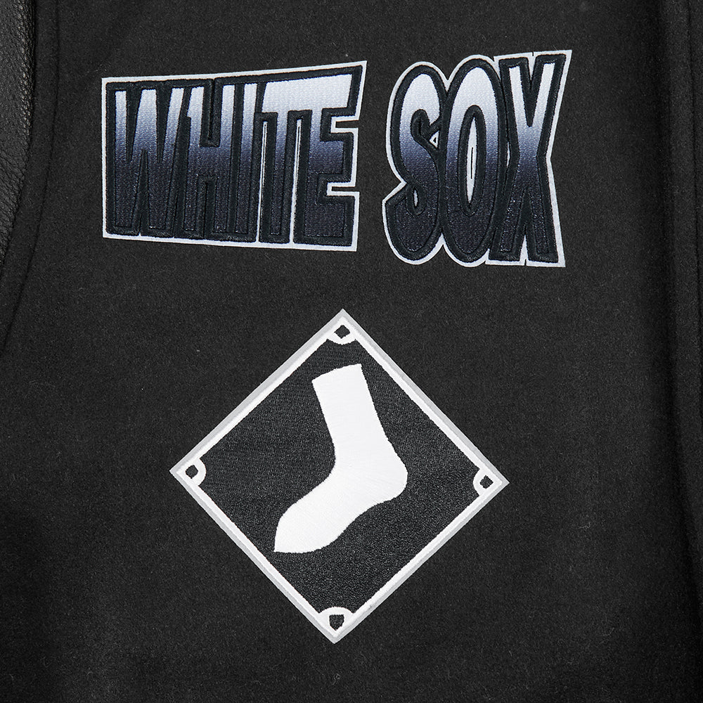 MLB CHICAGO WHITE SOX TURN IT UP MEN'S RIB WOOL VARSITY JACKET (BLACK/GRAY) - Image 7