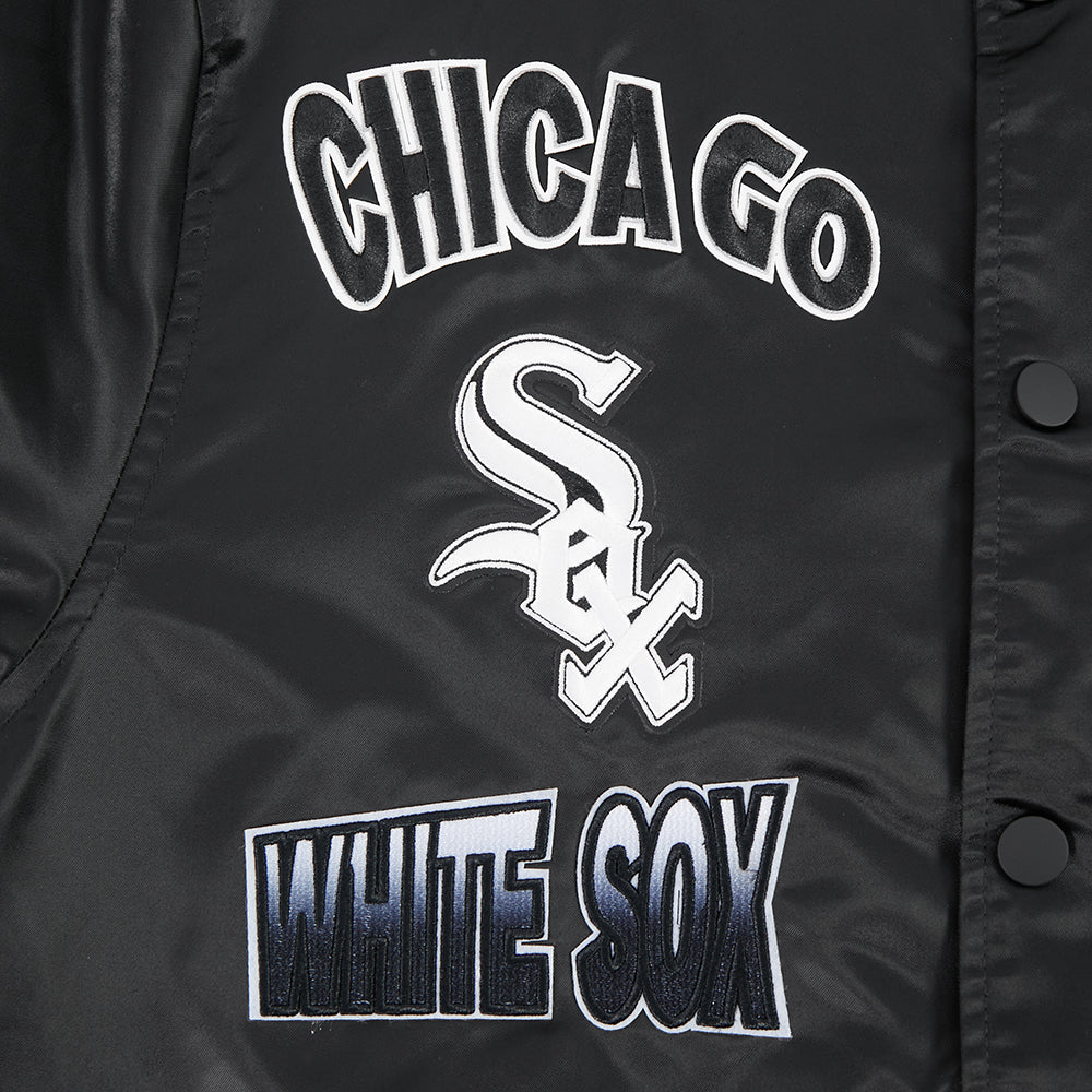 MLB CHICAGO WHITE SOX TURN IT UP MEN'S RIB SATIN JACKET (BLACK/GRAY) - Image 6