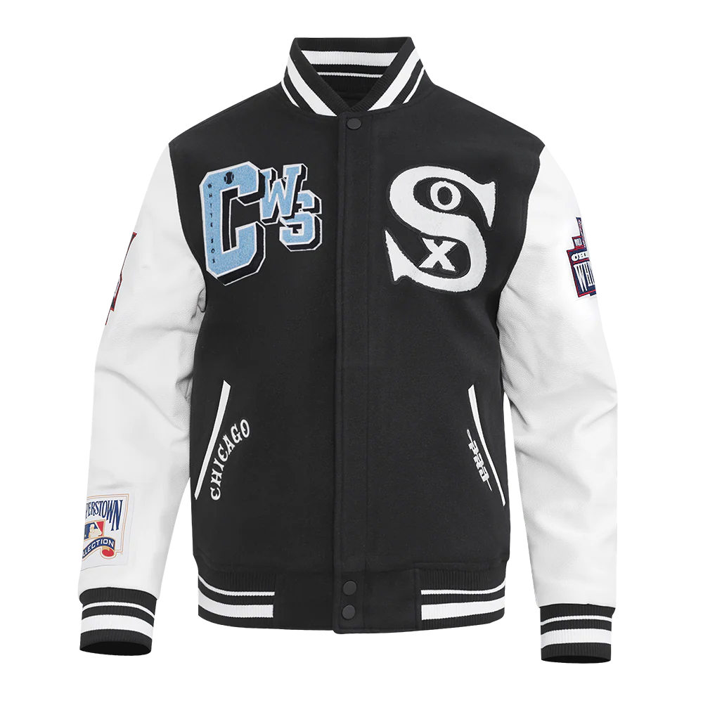 MLB CHICAGO WHITE SOX BEST OF MEN'S RIB WOOL VARSITY JACKET (BLACK/WHITE)