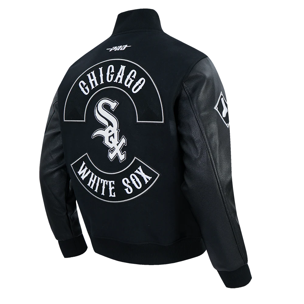 MLB CHICAGO WHITE SOX BORN FOR SPORT MEN'S WOOL VARSITY JACKET (JET BLACK) - Image 4