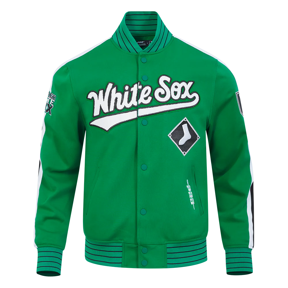 MLB CHICAGO WHITE SOX CURRENT LOGO PRO GAME DAY MEN'S DOUBLE KNIT JACKET (KELLY GREEN/WHITE/BLACK)