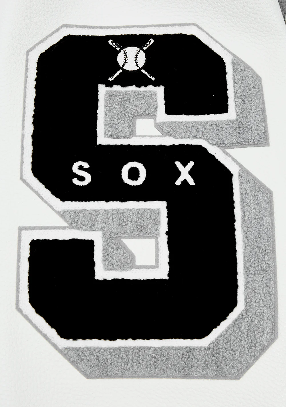 MLB CHICAGO WHITE SOX OLD ENGLISH MEN'S RIB WOOL VARSITY JACKET (HEATHER GREY/WHITE/BLACK) - Image 5