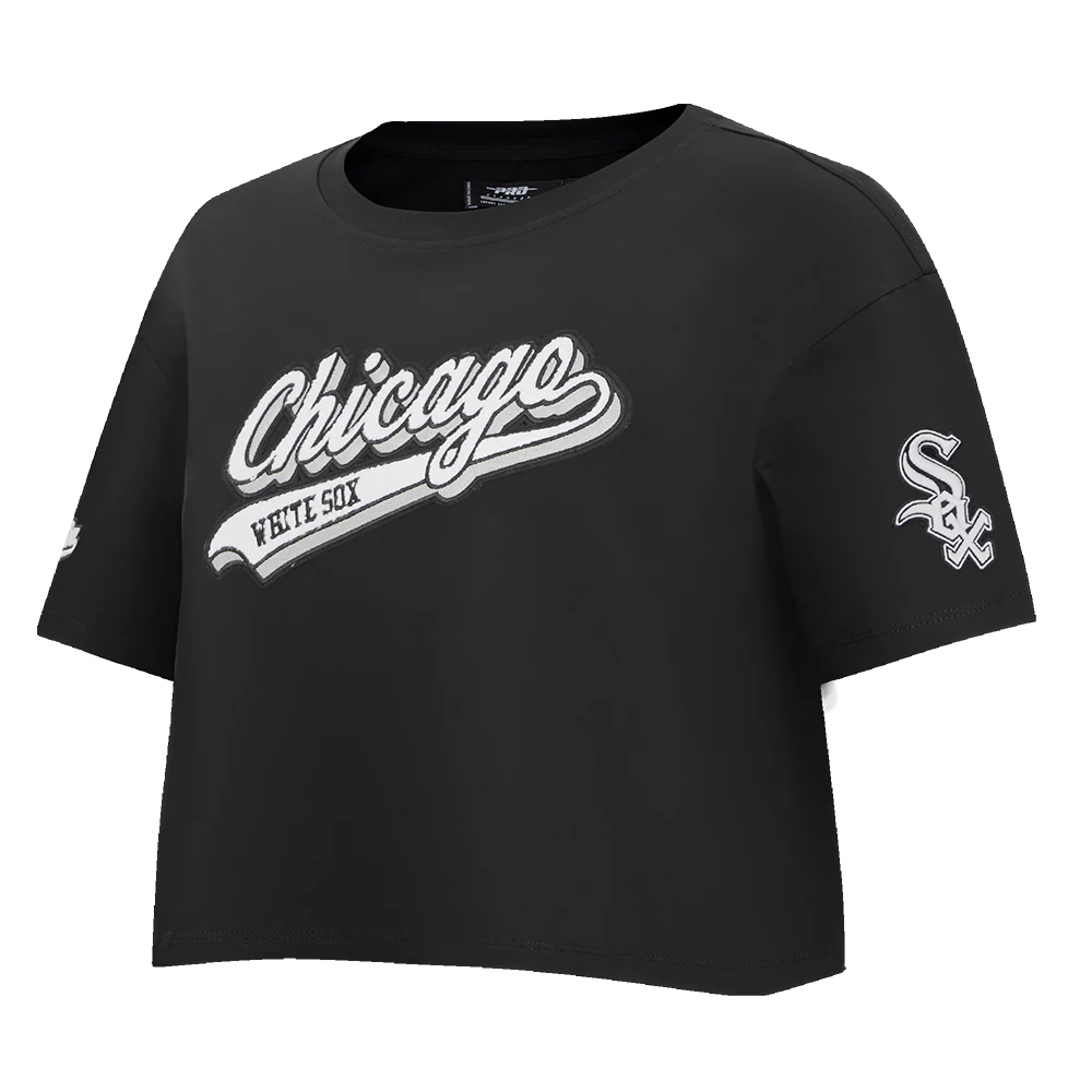 MLB CHICAGO WHITE SOX SCRIPT TAIL WOMEN'S SINGLE JERSEY BOXY TOP (BLACK) - Image 2