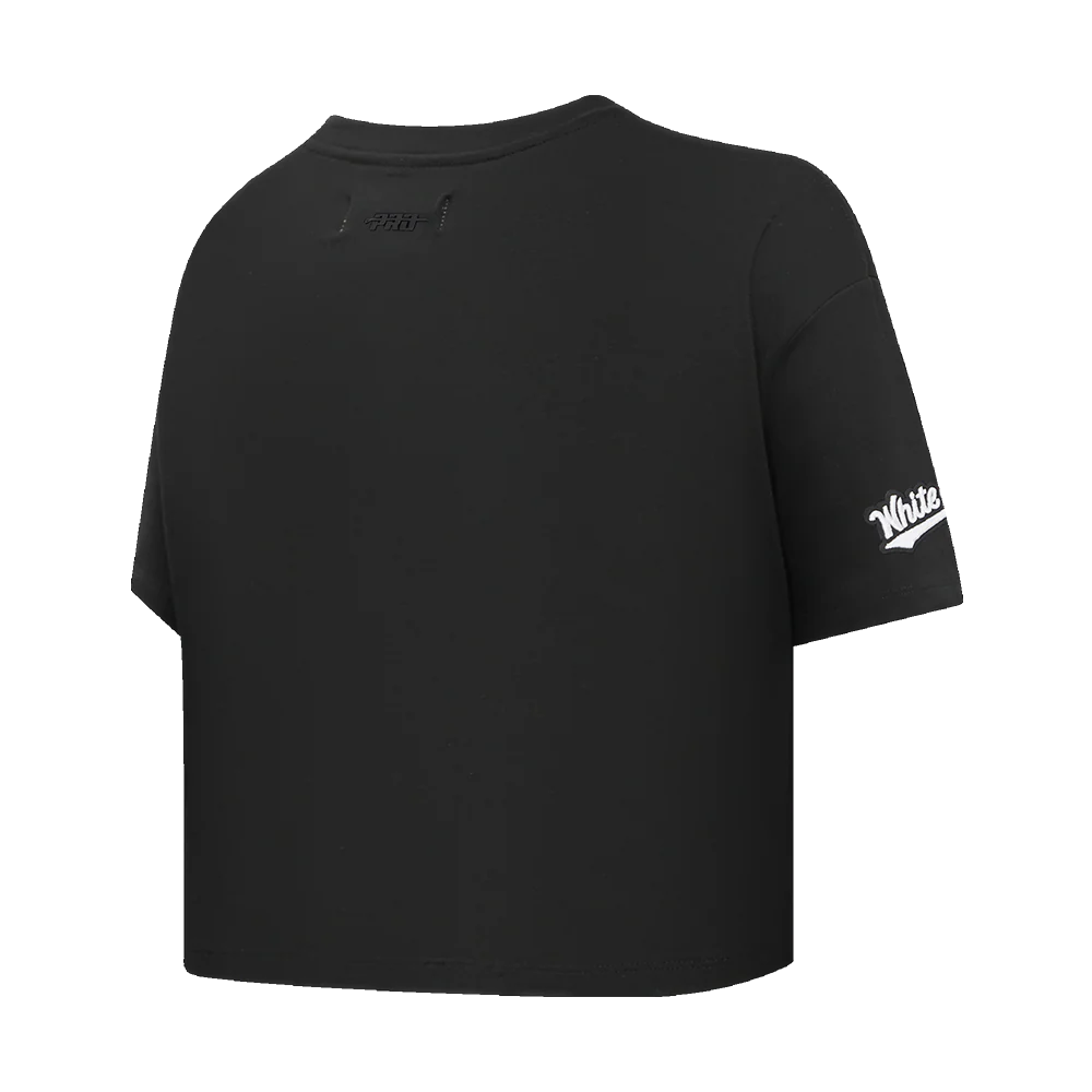 MLB CHICAGO WHITE SOX SCRIPT TAIL WOMEN'S SINGLE JERSEY BOXY TOP (BLACK) - Image 4
