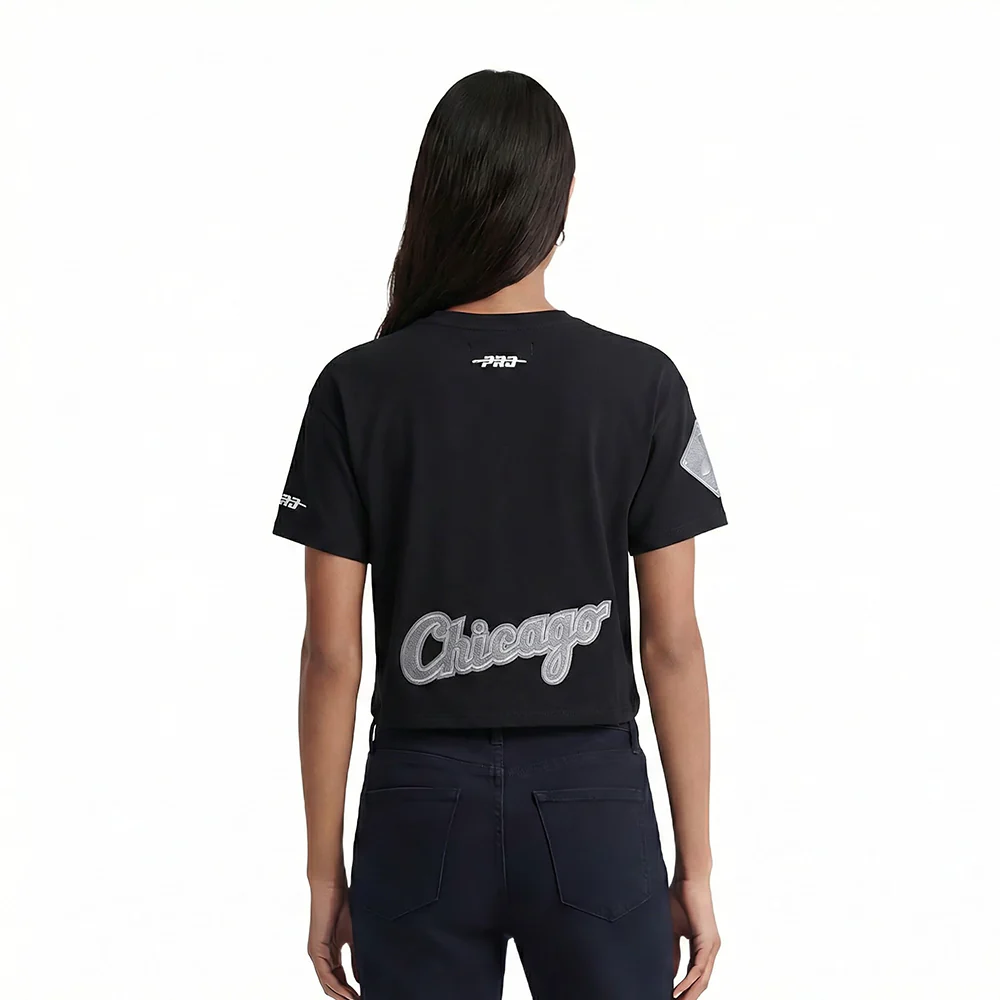 MLB CHICAGO WHITE SOX REVERSE FRENCH TERRY WOMEN'S SINGLE JERSEY BOXY TOP (BLACK) - Image 2