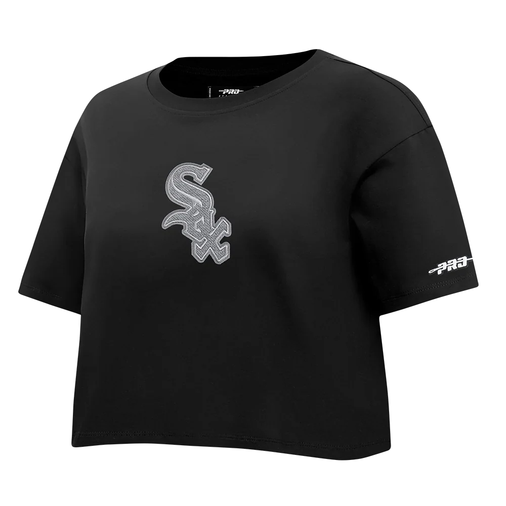 MLB CHICAGO WHITE SOX REVERSE FRENCH TERRY WOMEN'S SINGLE JERSEY BOXY TOP (BLACK) - Image 4