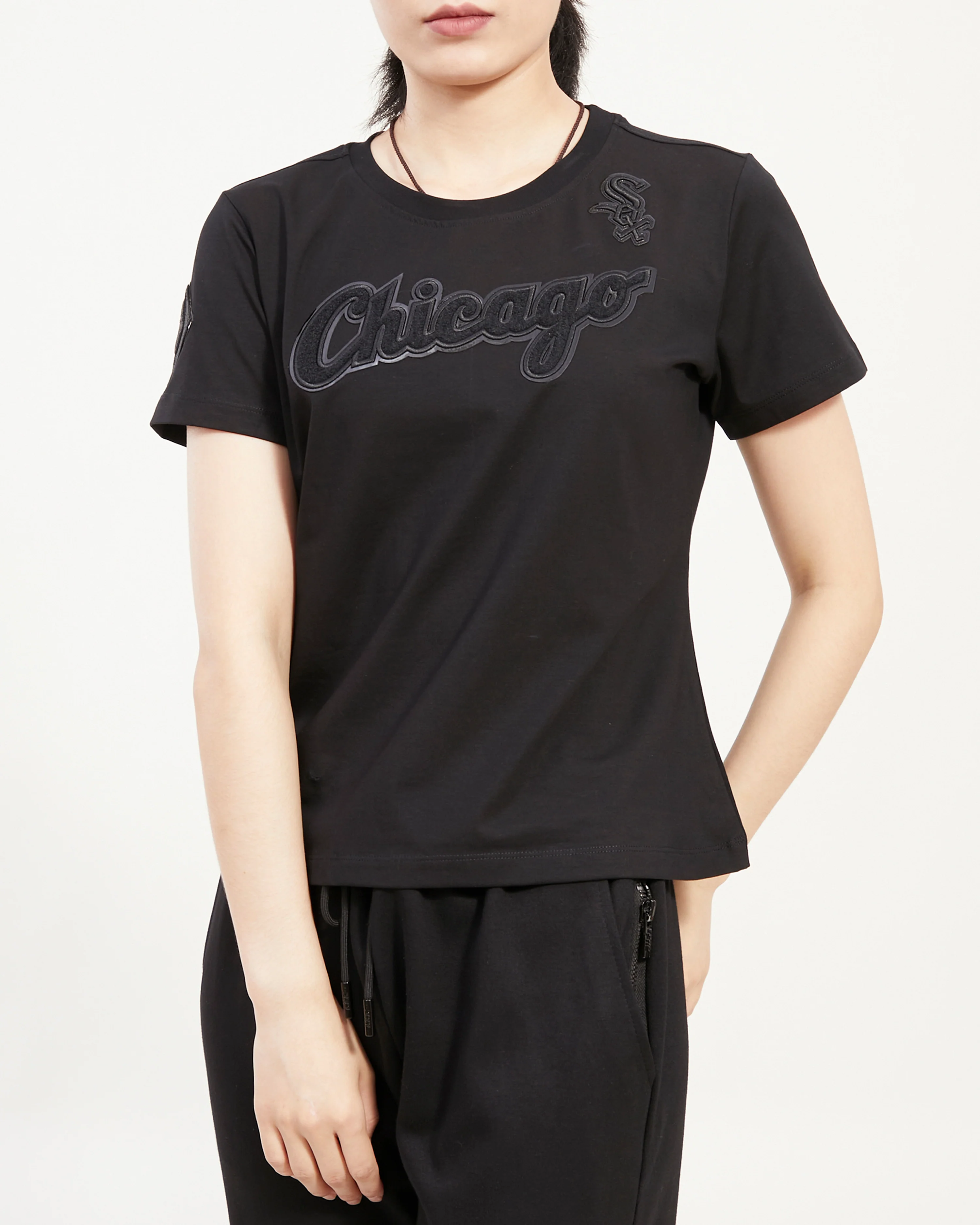 MLB CHICAGO WHITE SOX TRIPLE BLACK WOMEN'S SINGLE JERSEY SLIM FIT TOP (TRIPLE BLACK) - Image 7