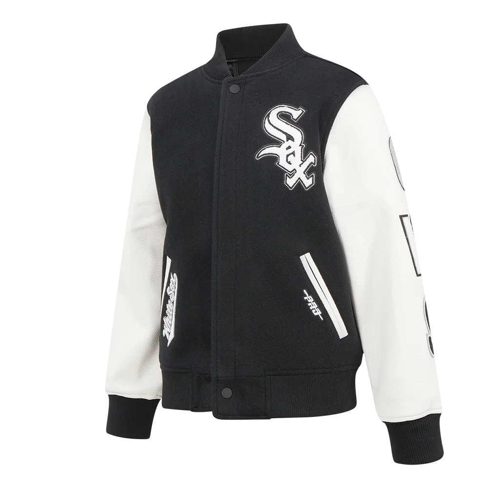 MLB CHICAGO WHITE SOX CLASSIC BIG BOYS WOOL VARSITY JACKET (BLACK/WHITE) - Image 2