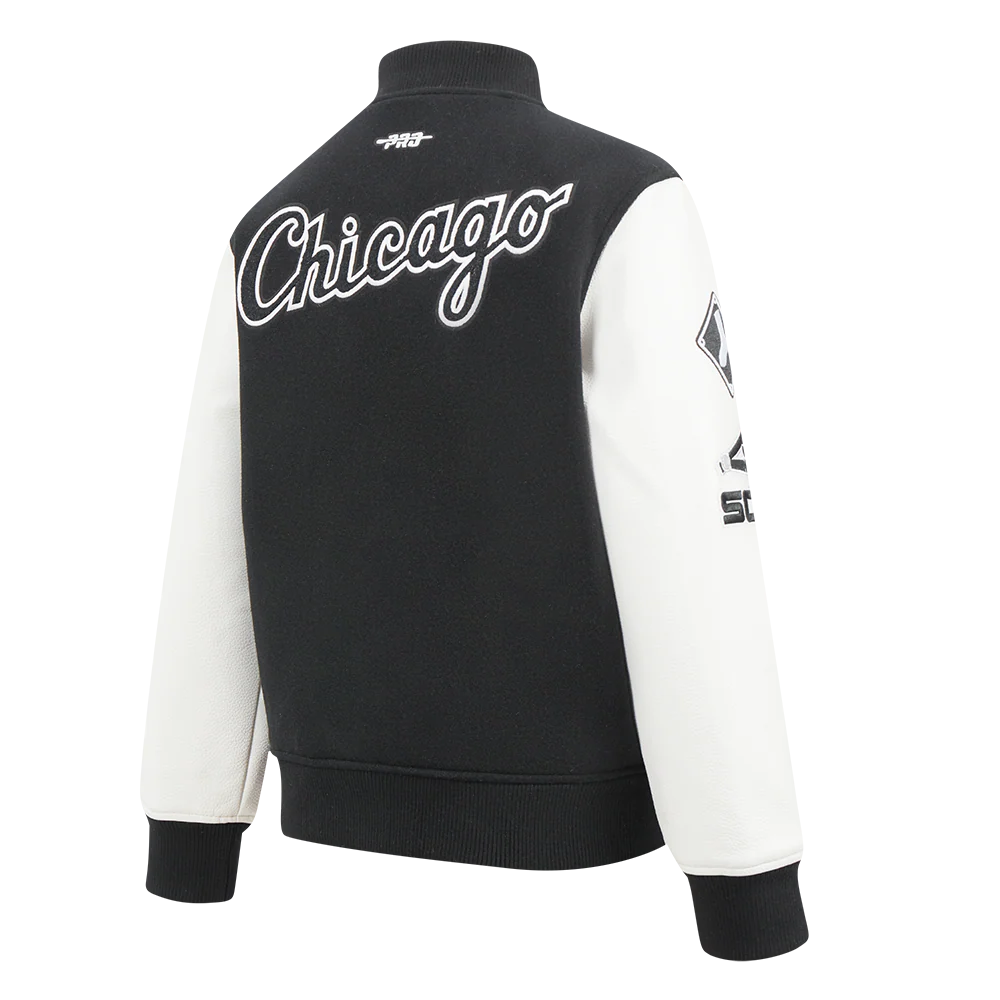 MLB CHICAGO WHITE SOX CLASSIC BIG BOYS WOOL VARSITY JACKET (BLACK/WHITE) - Image 4