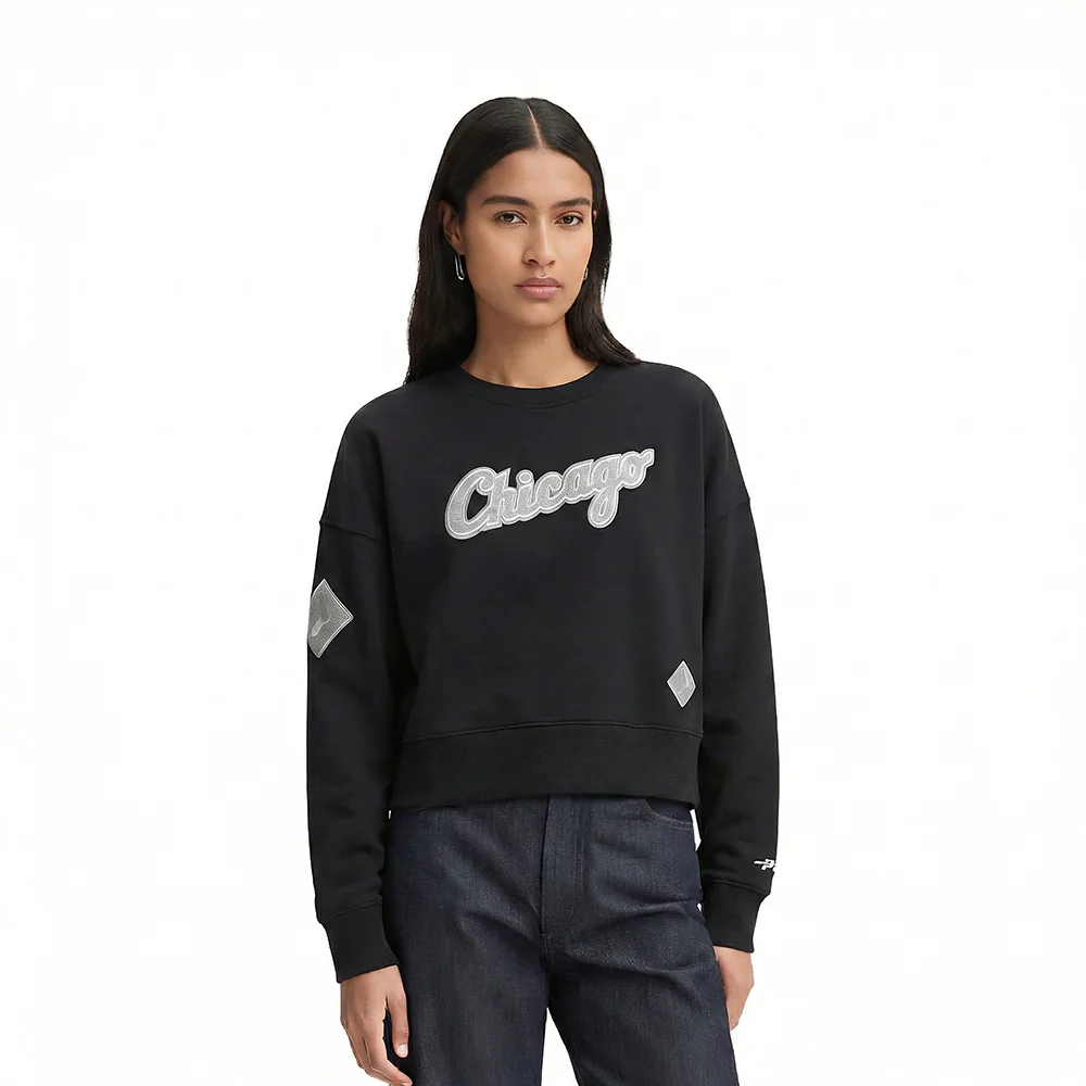 MLB CHICAGO WHITE SOX REVERSE FRENCH TERRY WOMEN'S FLEECE CREWNECK (BLACK)