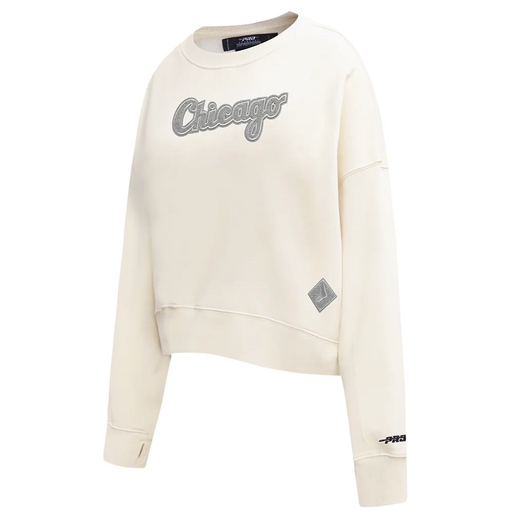 MLB CHICAGO WHITE SOX REVERSE FRENCH TERRY WOMEN'S FLEECE CREWNECK (EGGSHELL) - Image 4