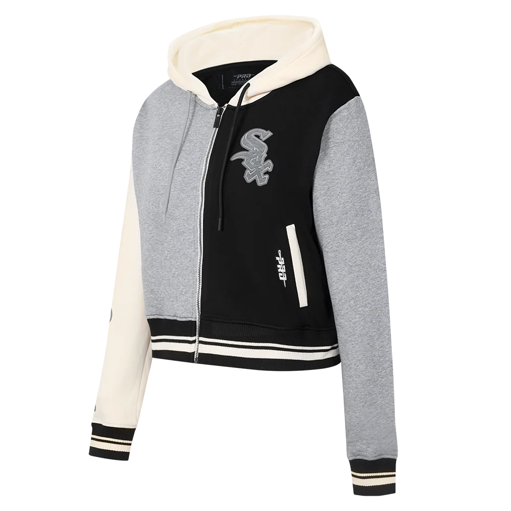 MLB CHICAGO WHITE SOX REVERSE FRENCH TERRY WOMEN'S COLORBLOCK FLC FZ (BLACK/GRAY/EGGSHELL) - Image 4
