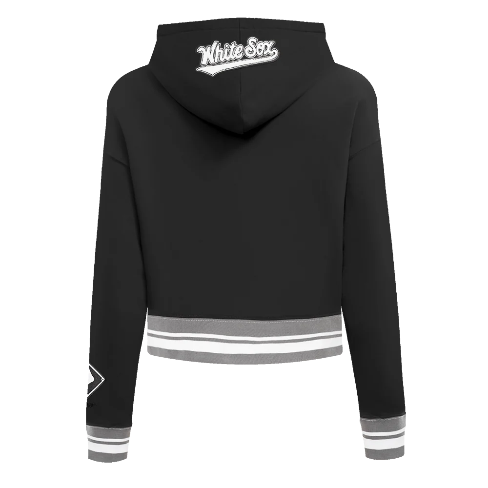 MLB CHICAGO WHITE SOX MASHUP WOMEN'S RIB CROPPED PULLOVER HOODIE (BLACK/GRAY) - Image 3