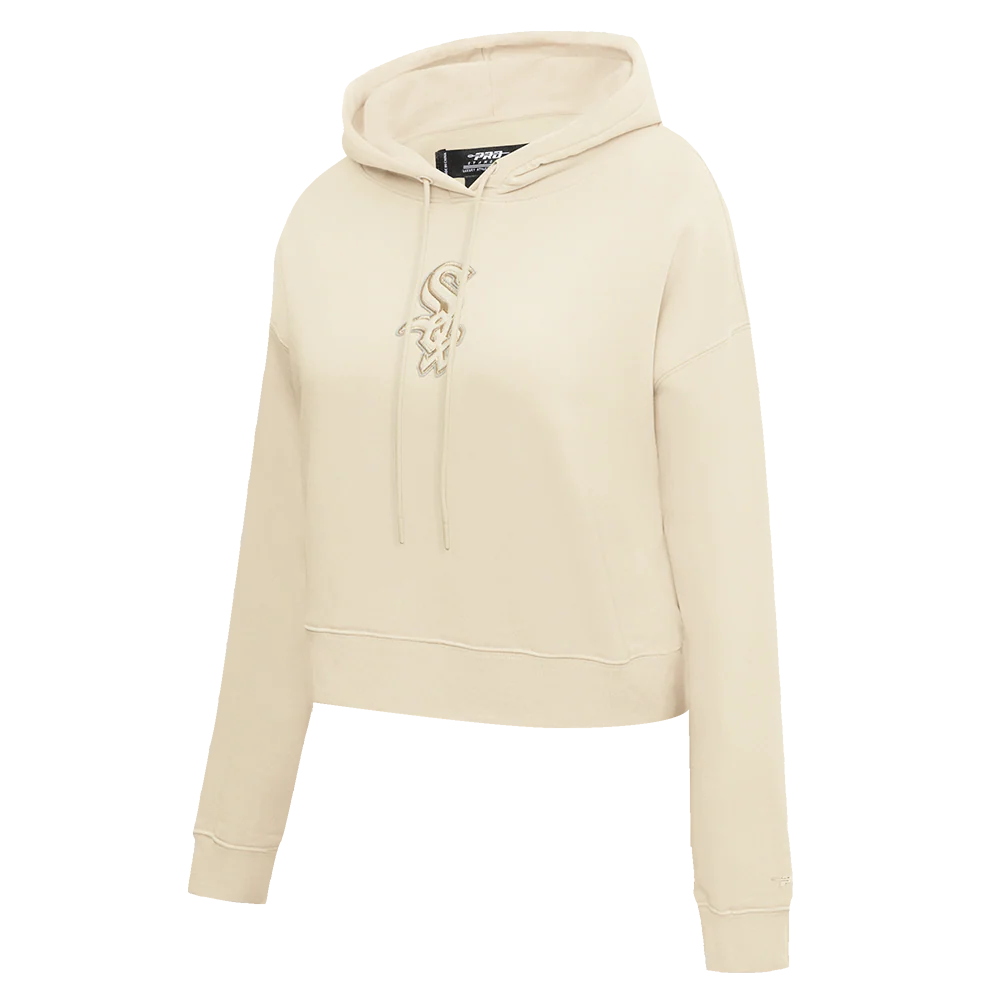 MLB CHICAGO WHITE SOX NEUTRAL WOMEN'S CROPPED PULLOVER HOODIE (EGGSHELL) - Image 3