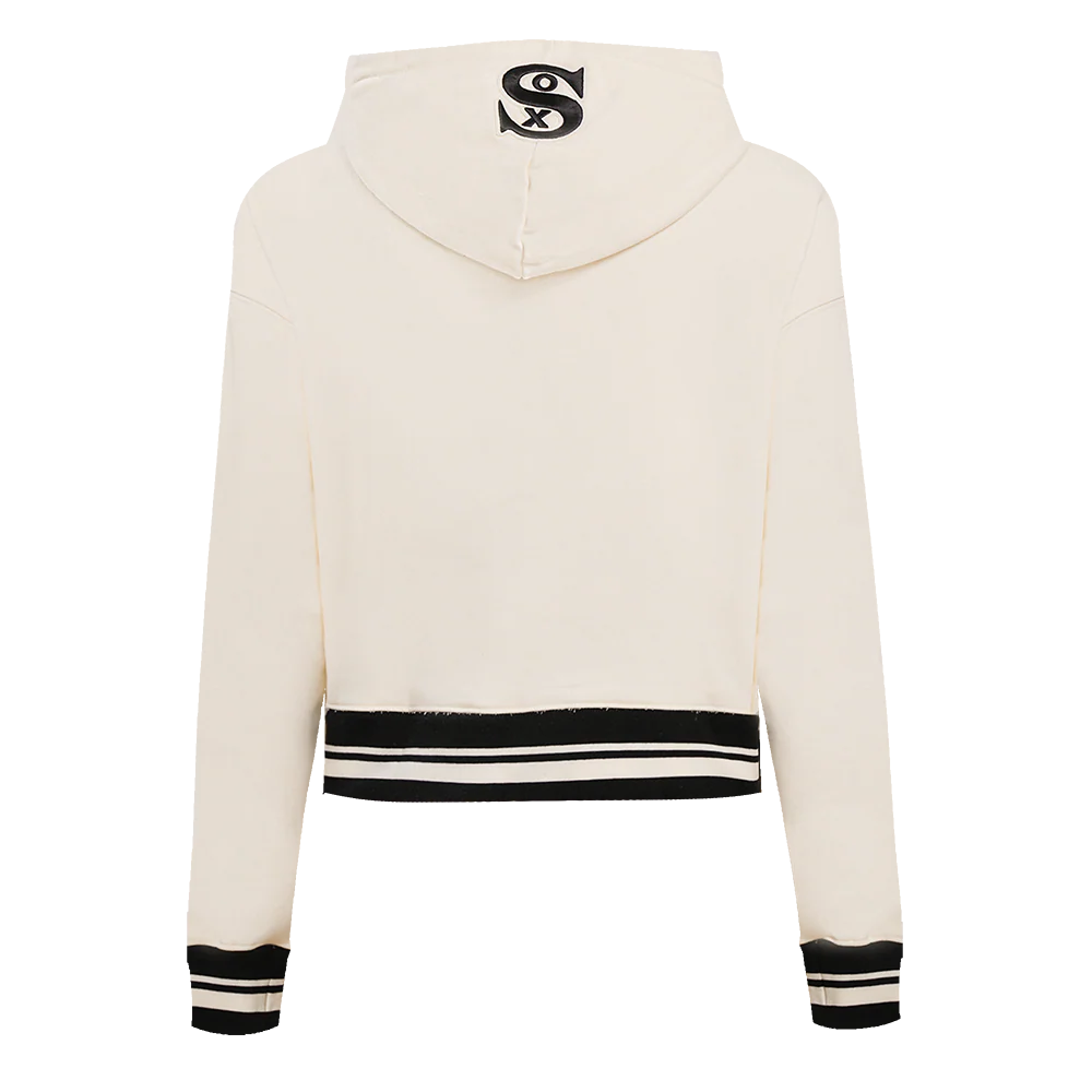 MLB CHICAGO WHITE SOX WOMEN'S RETRO CLASSIC WOMEN'S RIB CROPPED PULLOVER HOODIE (EGGSHELL/BLACK) - Image 3