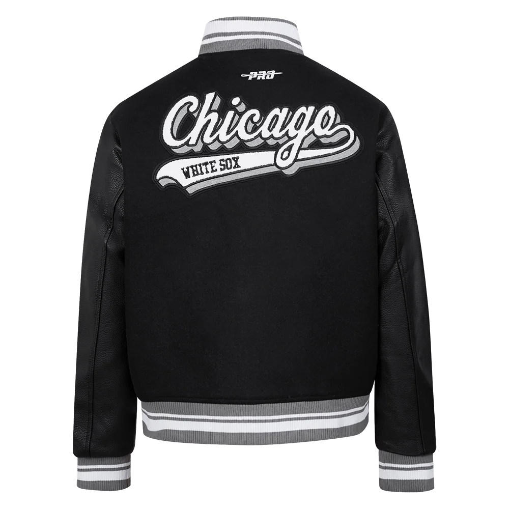 MLB CHICAGO WHITE SOX SCRIPT TAIL WOMEN'S WOOL VARSITY JACKET (BLACK/GRAY) - Image 4