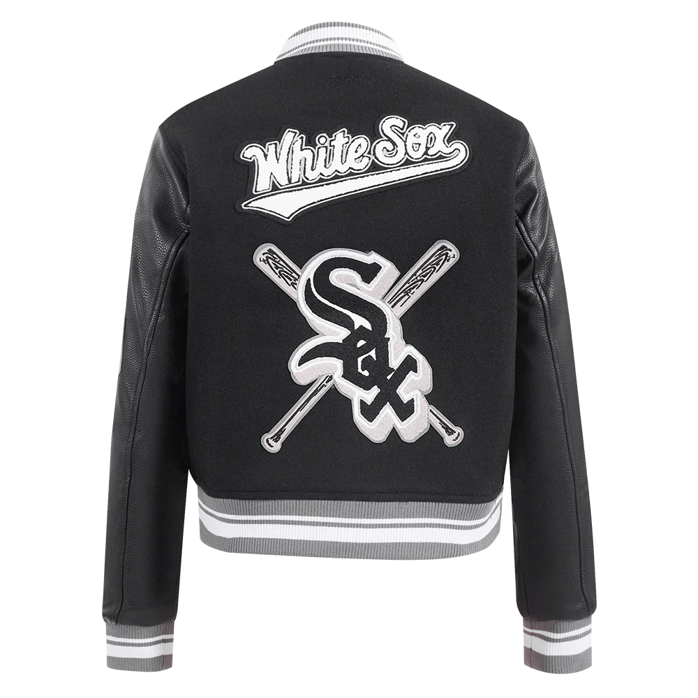 MLB CHICAGO WHITE SOX MASHUP WOMEN'S RIB WOOL VARSITY JACKET (BLACK/GRAY) - Image 3