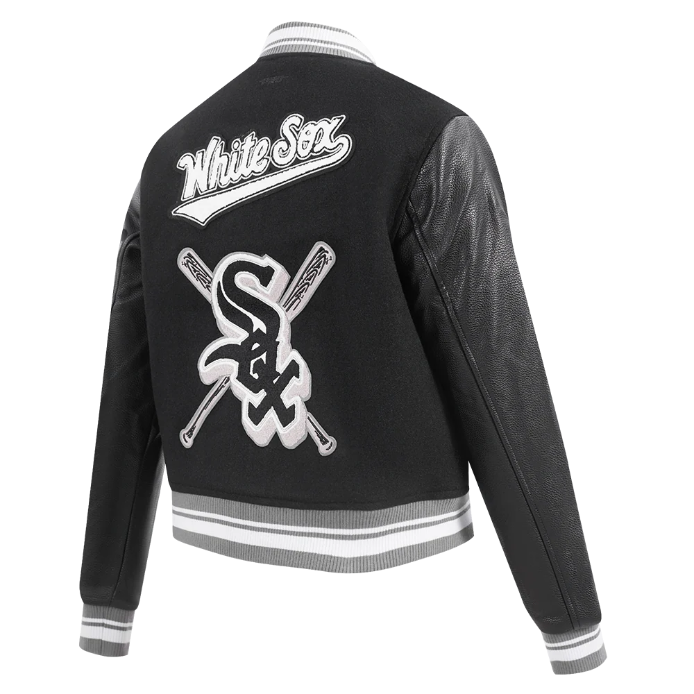 MLB CHICAGO WHITE SOX MASHUP WOMEN'S RIB WOOL VARSITY JACKET (BLACK/GRAY) - Image 4